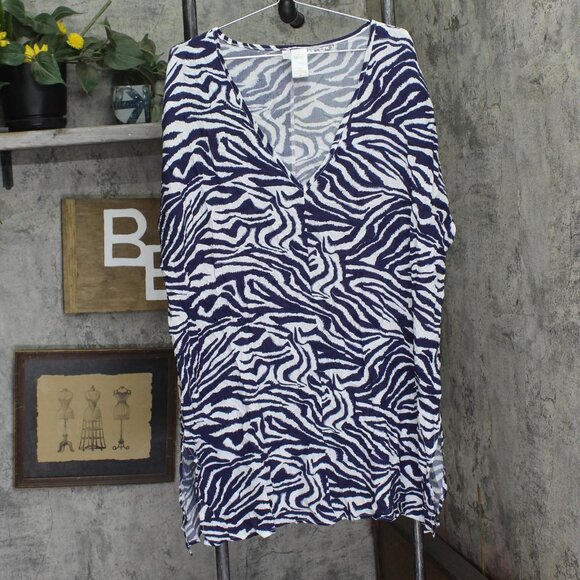 NEW Anne Cole Womens Plus Size Zebra-Print Swim Cover Up Tunic Navy / White L/XL - Picture 5 of 7